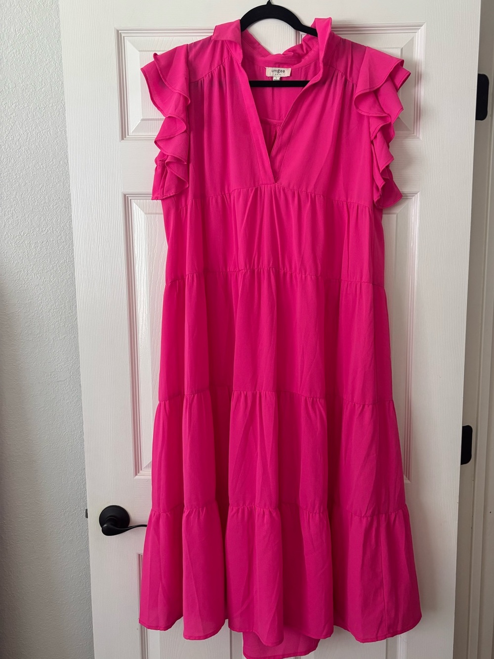 Umgee Hot Pink Ruffle Tiered Dress